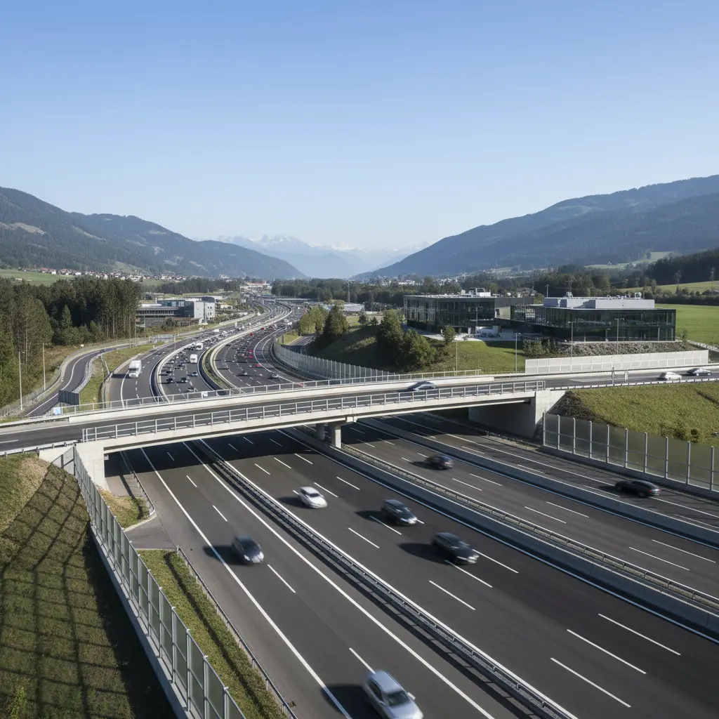 Weitwinkelaufnahme einer modernen österreichischen Autobahn
